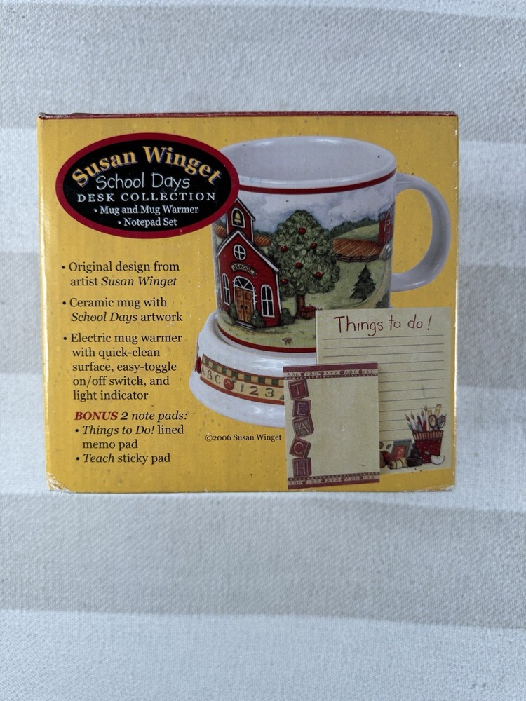 NIB - Susan Winget School Days Desk Collection Mug & Mug Warmer Set Notepad set