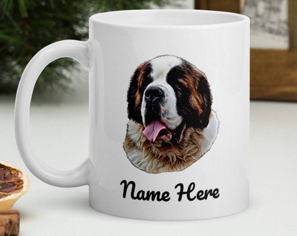 Personalized Saint Bernard Coffee Mug Customize With Dog's Name Watercolor