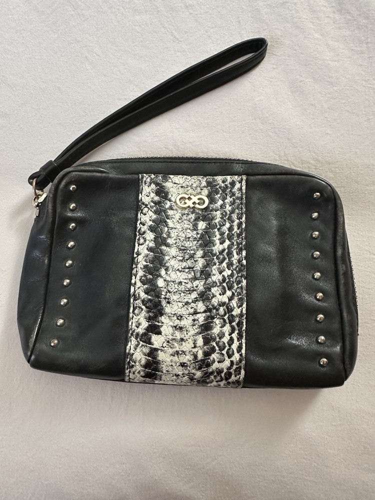 Cole Haan Snakeskin Studded Wristlet Clutch with Stylish Accents