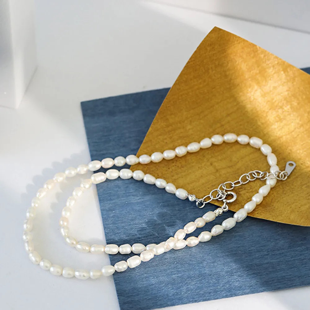 Elegant Silver Pearl Choker Necklace with Long Chain for Women