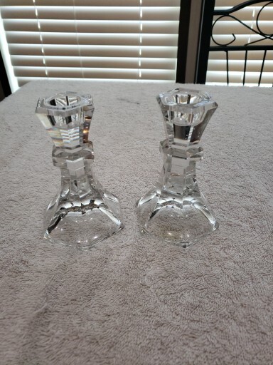 Towel 24% Lead Crystal Candlesticks Holders 5 Inch Tall Made In Austria