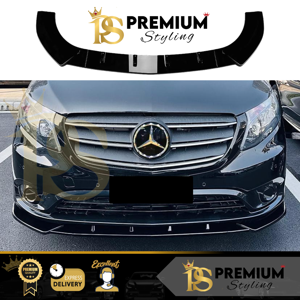 Mercedes V Class Vito Viano W447 MK3 Gloss Black Front Splitter Spoiler 2014-22