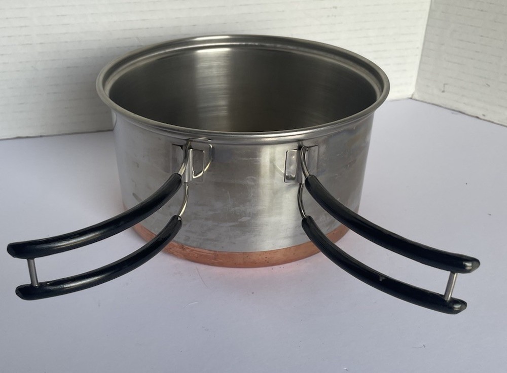1Qt Stainless Steel Camping Pot with Copper Bottom & Foldable Handles