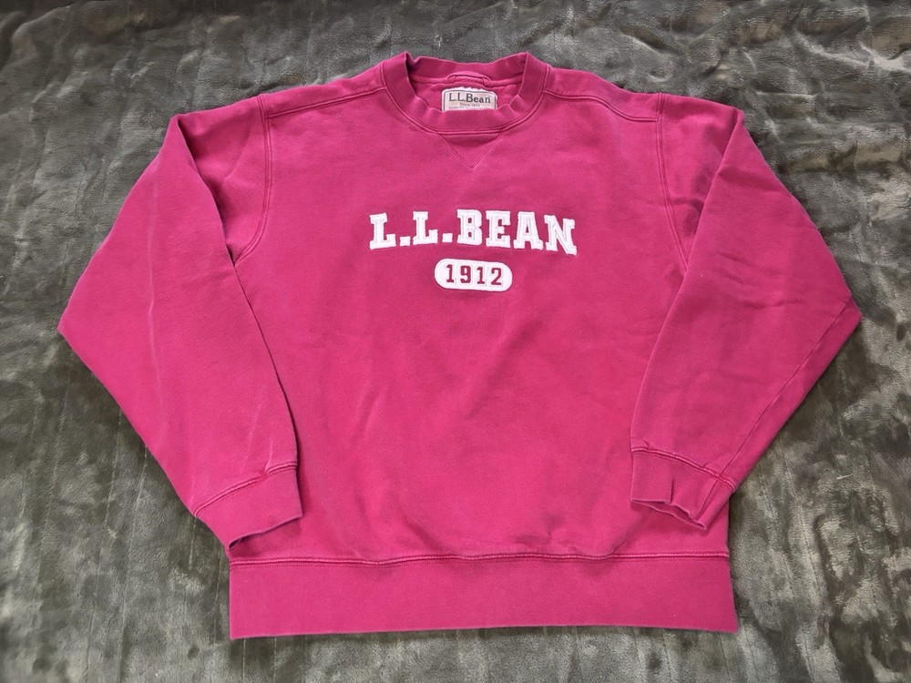 LL Bean Sweater Mens Small Regular Red Crewneck Sweatshirt Spell Out Varsity