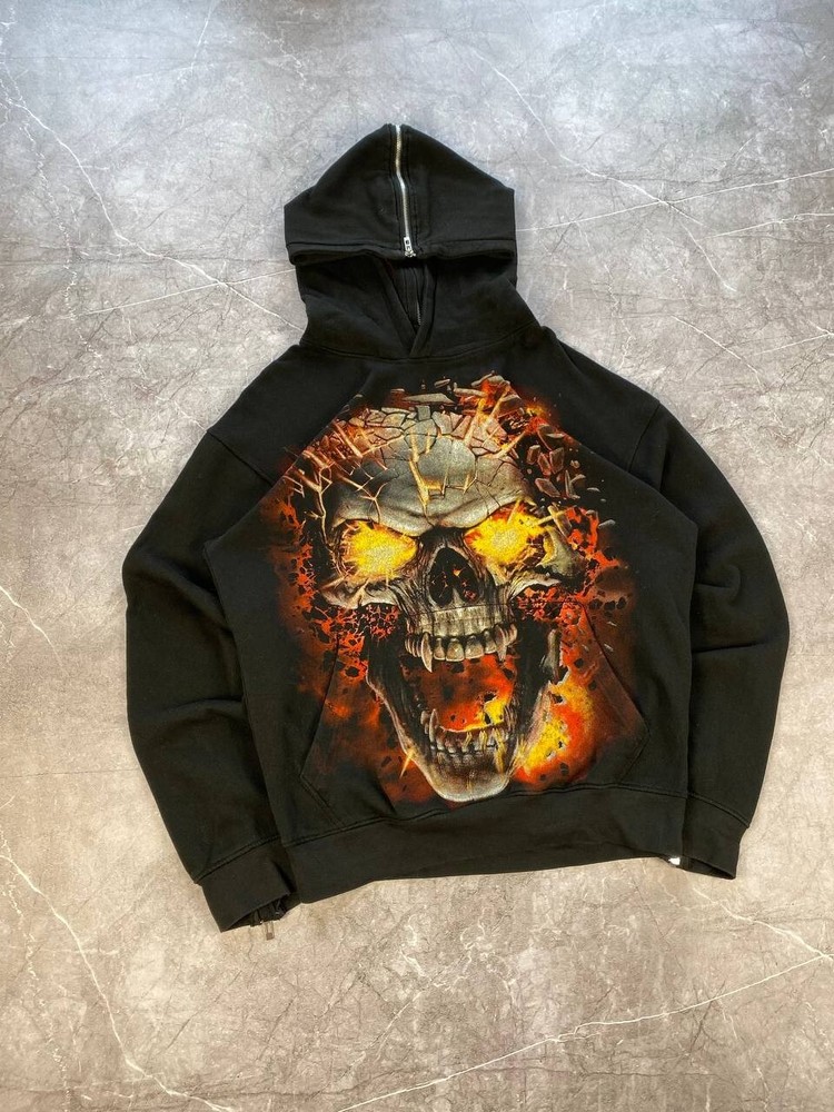 Y2K Vintage Ed Hardy Skeleton Logo Black Hoodie Size L