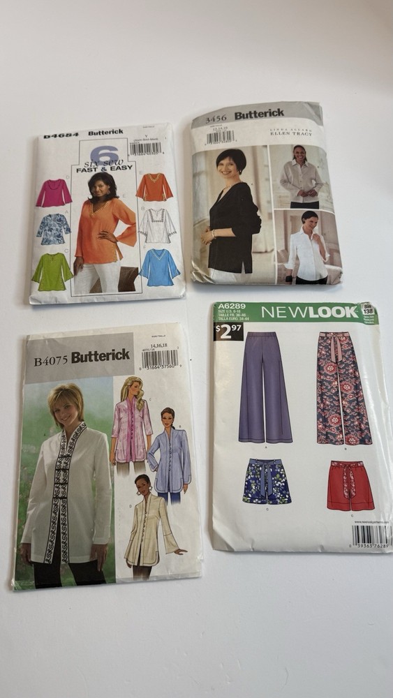 Lot 4 Sewing Patterns Butterick & New Look Tops Blouses Pants Sizes Mixed