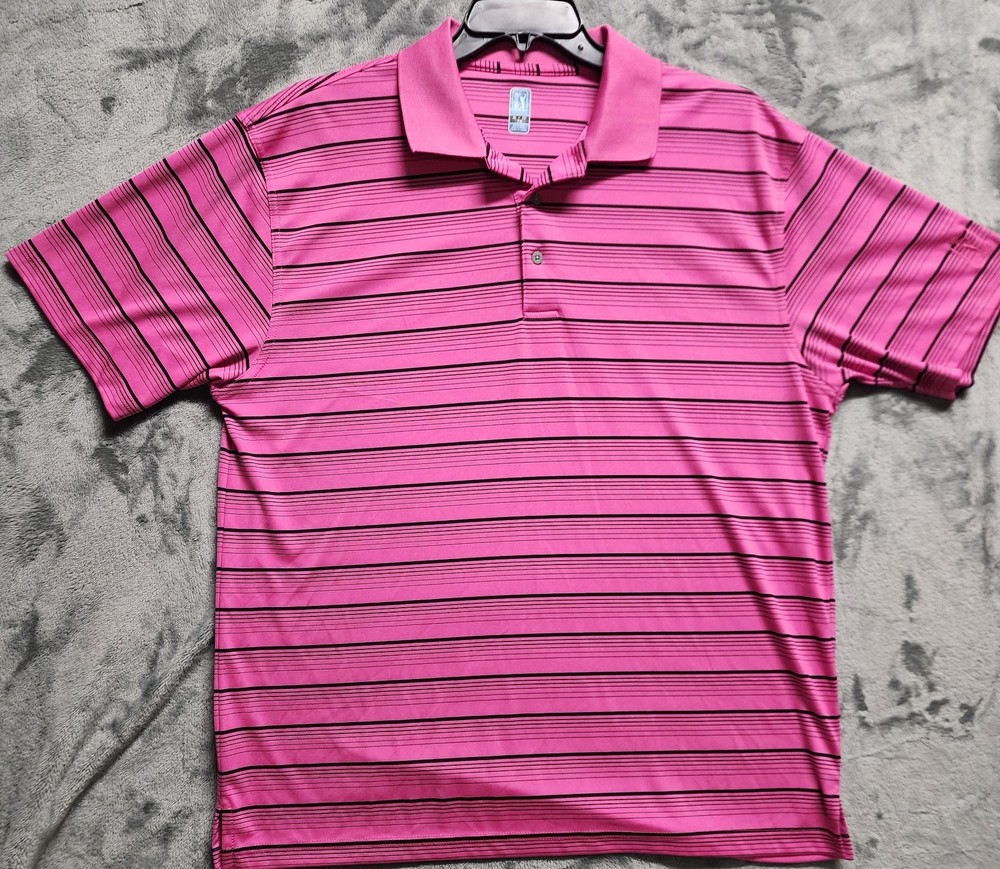 PGA TOUR Pink Striped Men's XL Golf Polo Shirt 100% Polyester