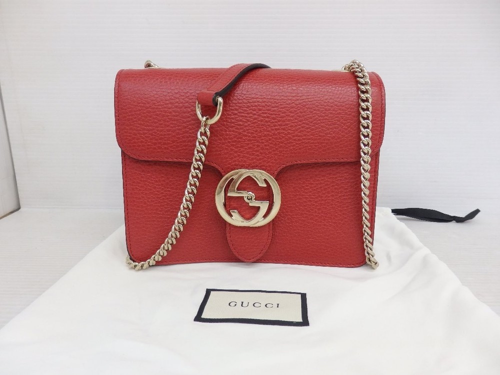 GUCCI Leather Chain Shoulder Bag with Interlocking G Logo 582453