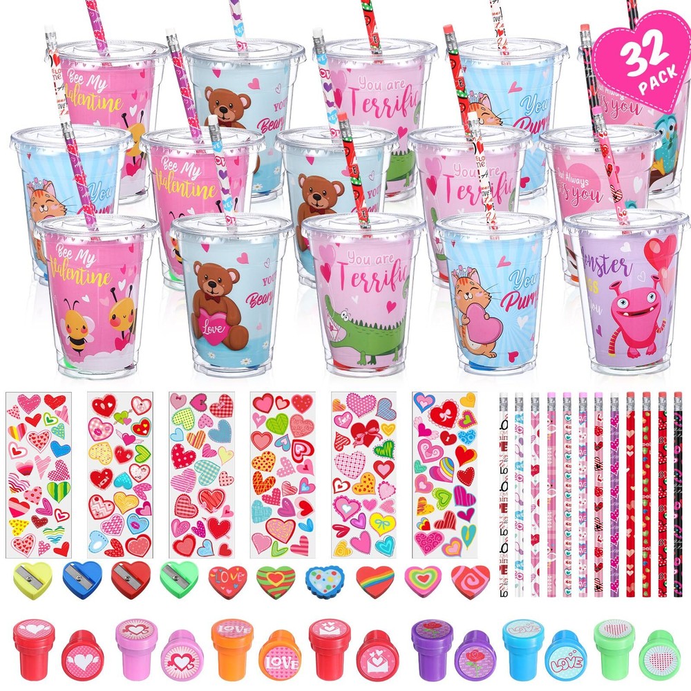 32-Piece Classroom Valentine's Day Gift Set for Kids – Assorted Cards & Treats  