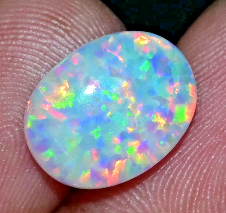 5.15 Ct Natural Milky White Play of Color Ethiopian Fire Opal Certified Gemstone