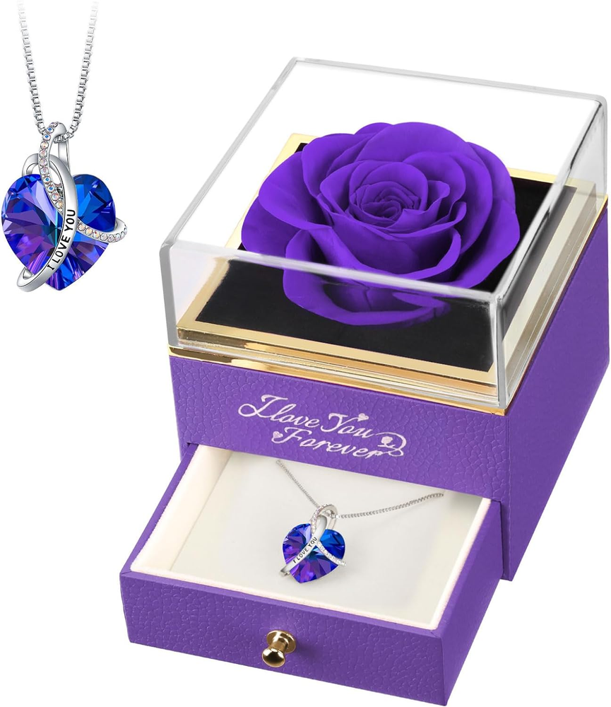 Valentine's Day Preserved Real Purple Rose Forever Flowers Gift for Her