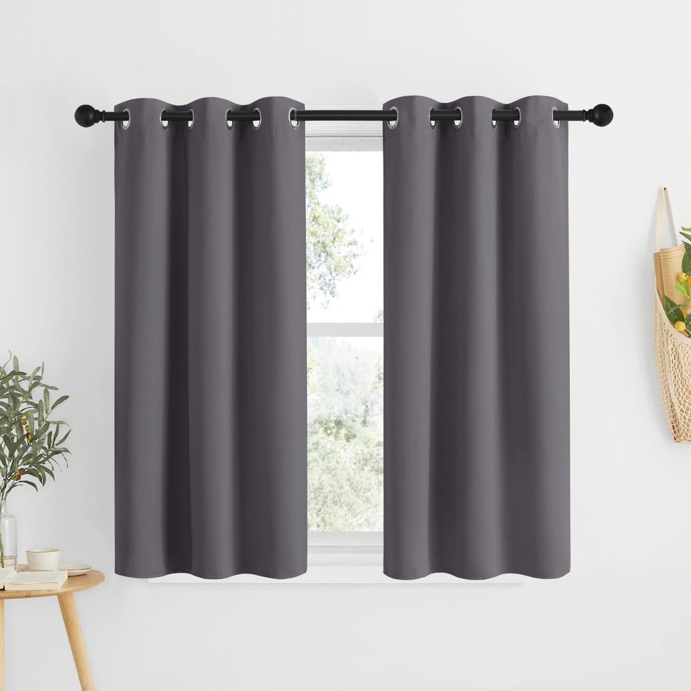 48-Inch Grey Blackout Curtain Panels Set of 2 - Thermal Insulated for Bedroom