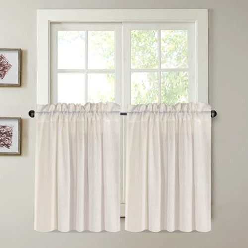 Natural Linen Kitchen Curtains 36 Inch Textured Flax Tier Panel