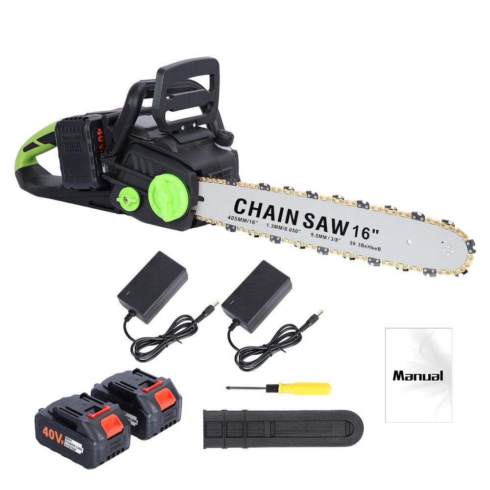 16 Inch Cordless Chainsaw, Brushless Motor Electric Chainsaw & 2 x 4Ah Batteries