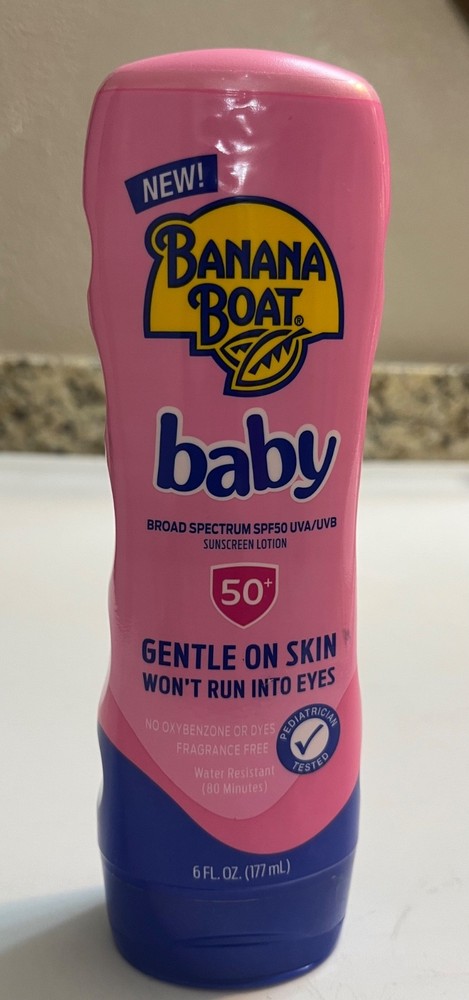 Banana Boat Baby Sunscreen Lotion SPF 50 Gentle On Skin Won't Run Into Eyes 6 oz