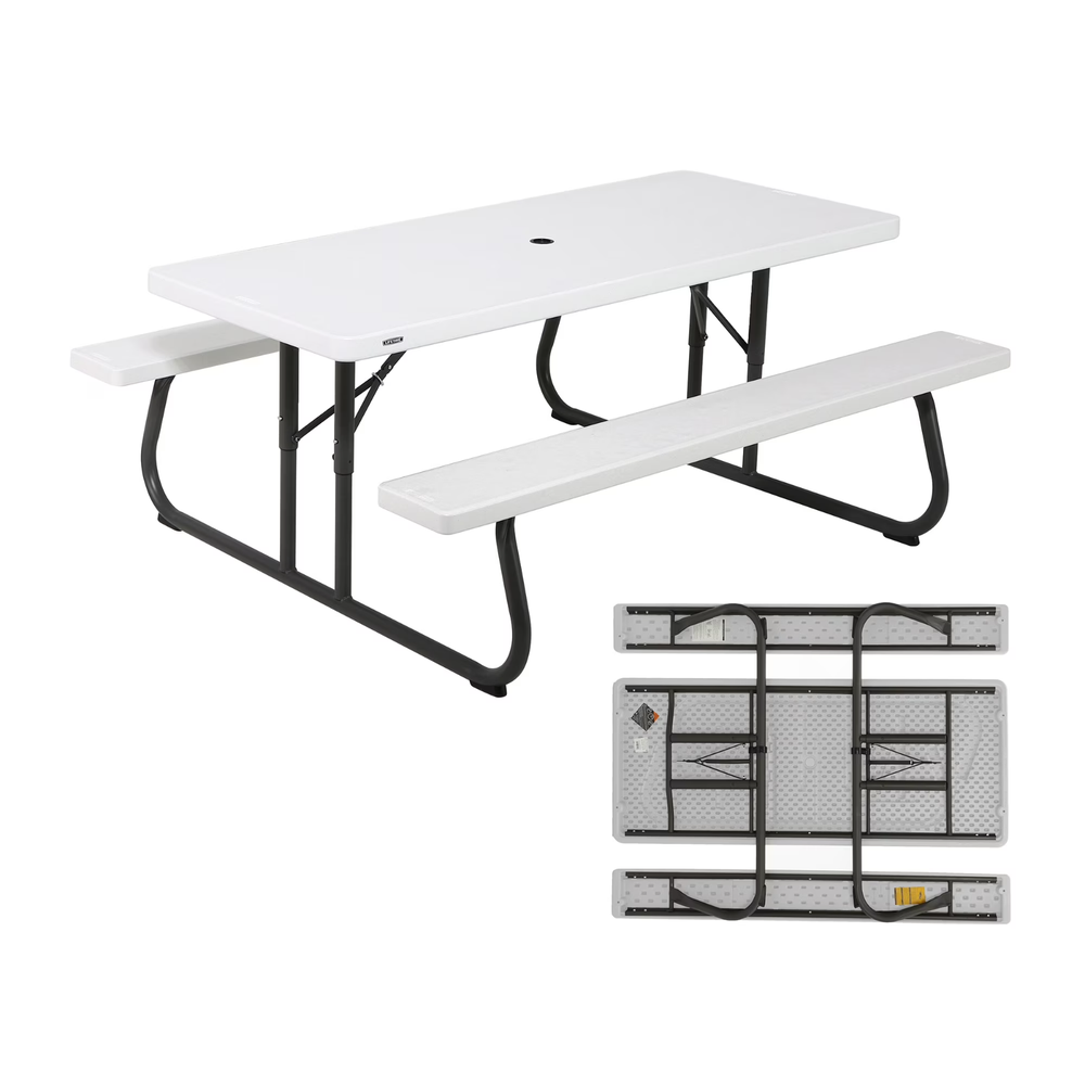 Lifetime 6 Foot Folding Polyethylene Picnic Table, White (80215)