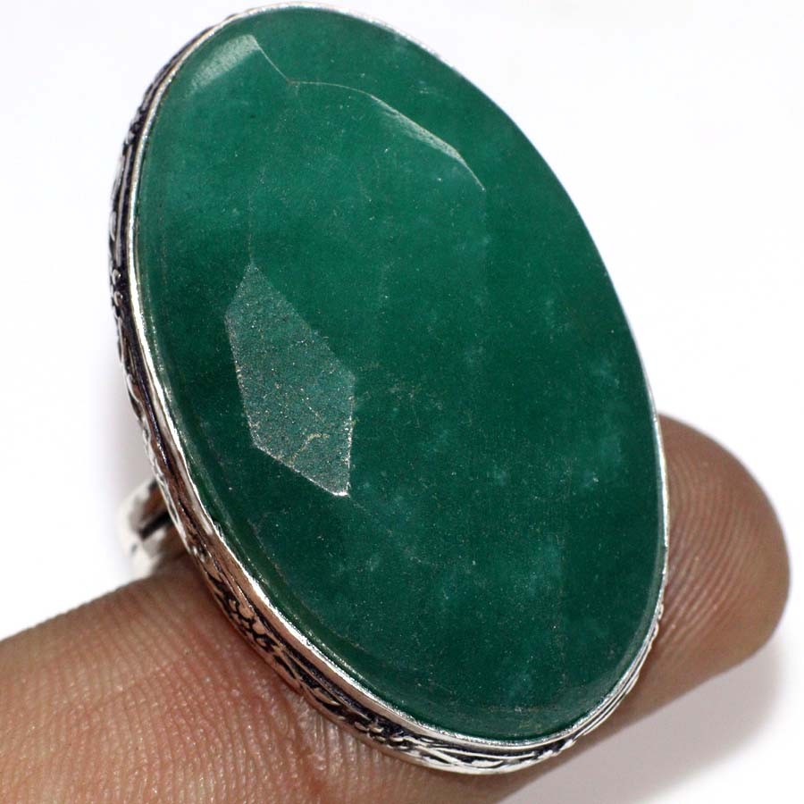 925 Silver Plated Emerald Ethnic Ring Size US 9.5 Jewelry