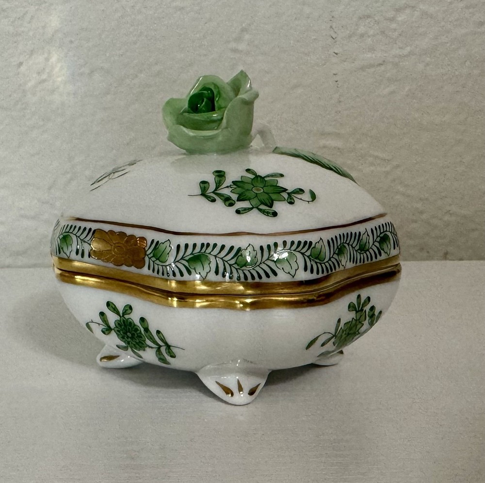 Herend Hungary Floral Porcelain Hand-Painted Jewelry Box with Lid