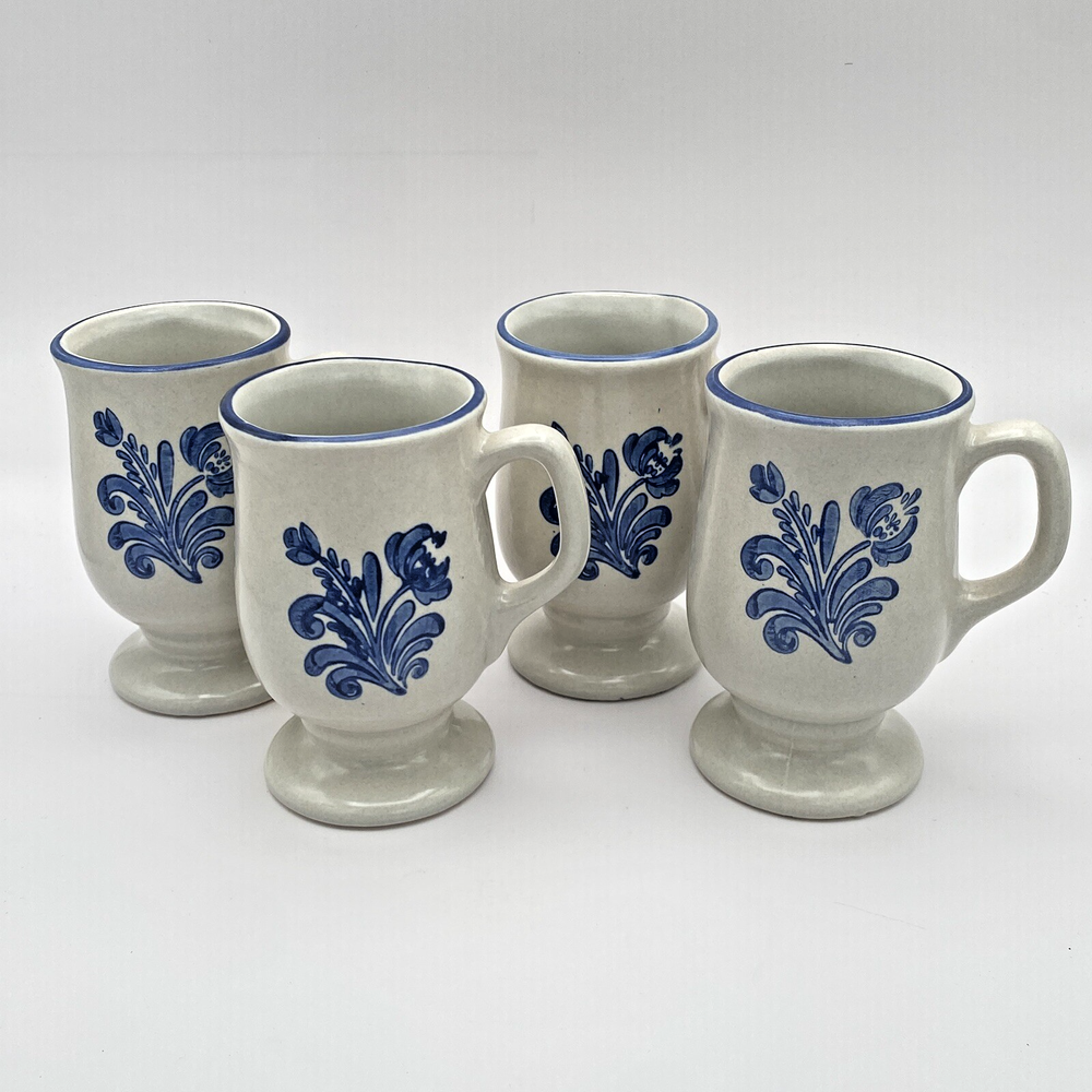 Pfaltzgraff Yorktowne 4 Stoneware Pedestal Coffee Mugs 5 Inch Vintage Set