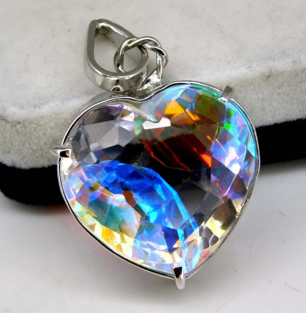 92.80 Ct Natural Mystic Topaz Heart Cut 925 Solid Silver Pendant Gemstone