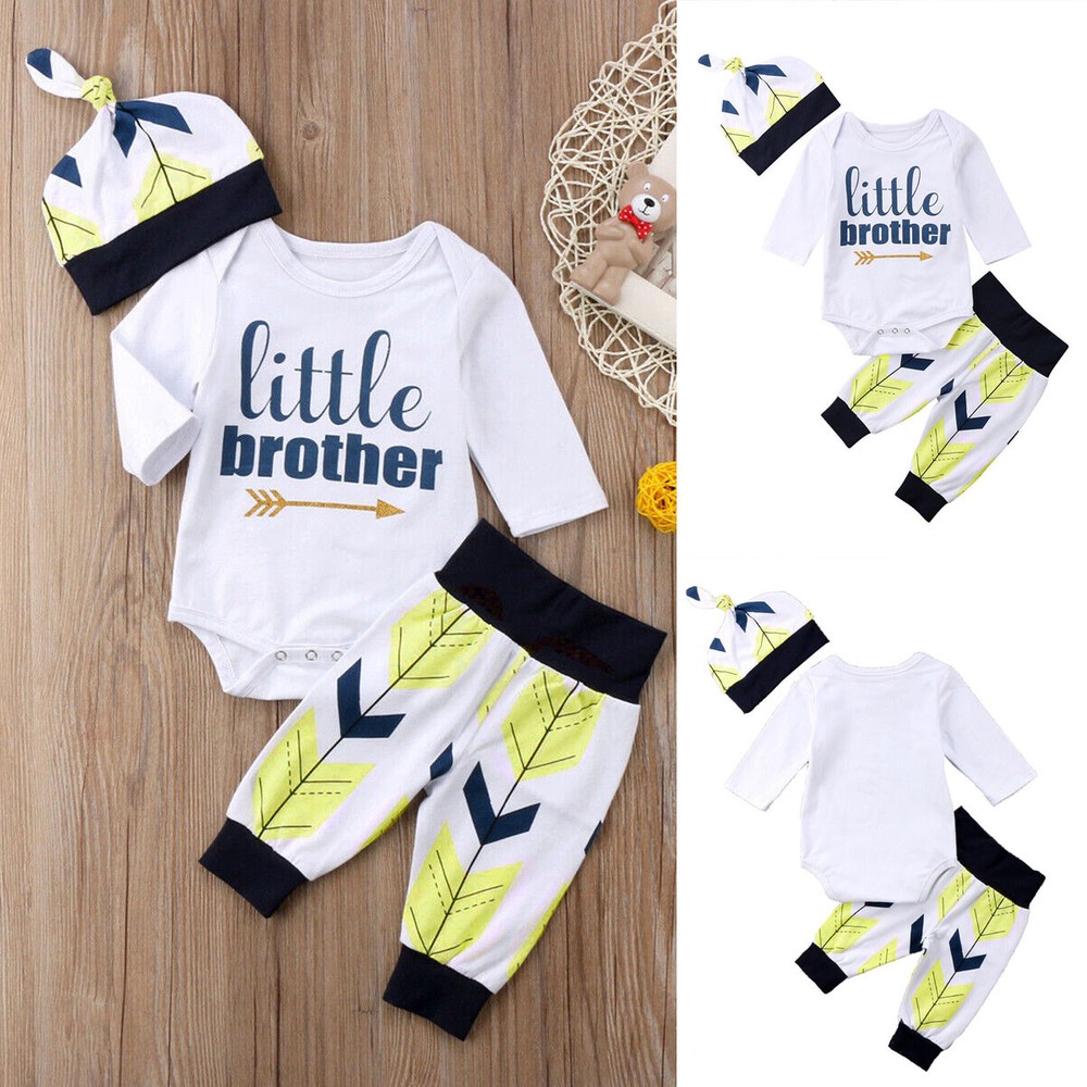 Newborn Kid Baby Boy Clothes Jumpsuit Little Brother Bodysuit Pants Hat Outfits