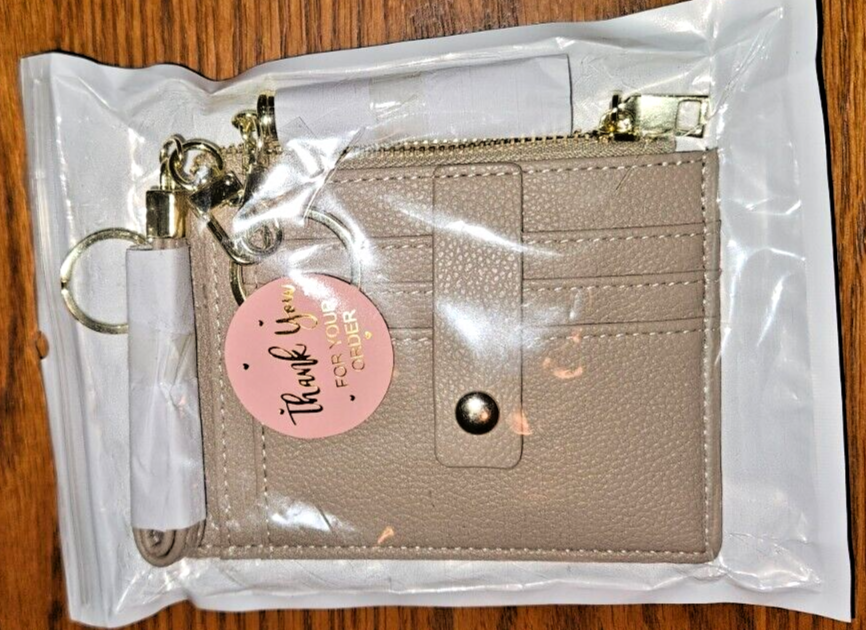 New Small RFID Wallet for Women – Card Holder Keychain in Light Brown