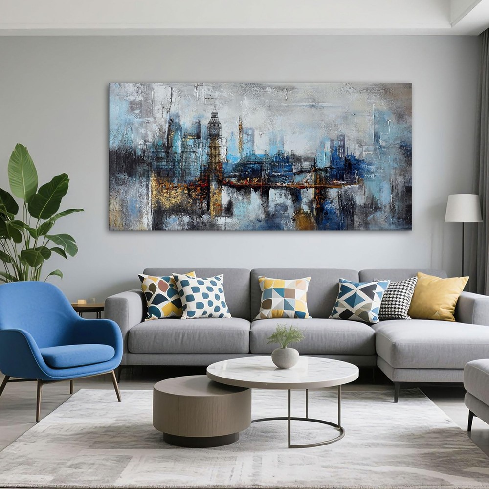 Pogusmavi Large Abstract City View Canvas Wall Art for Modern Home Bedroom Decor