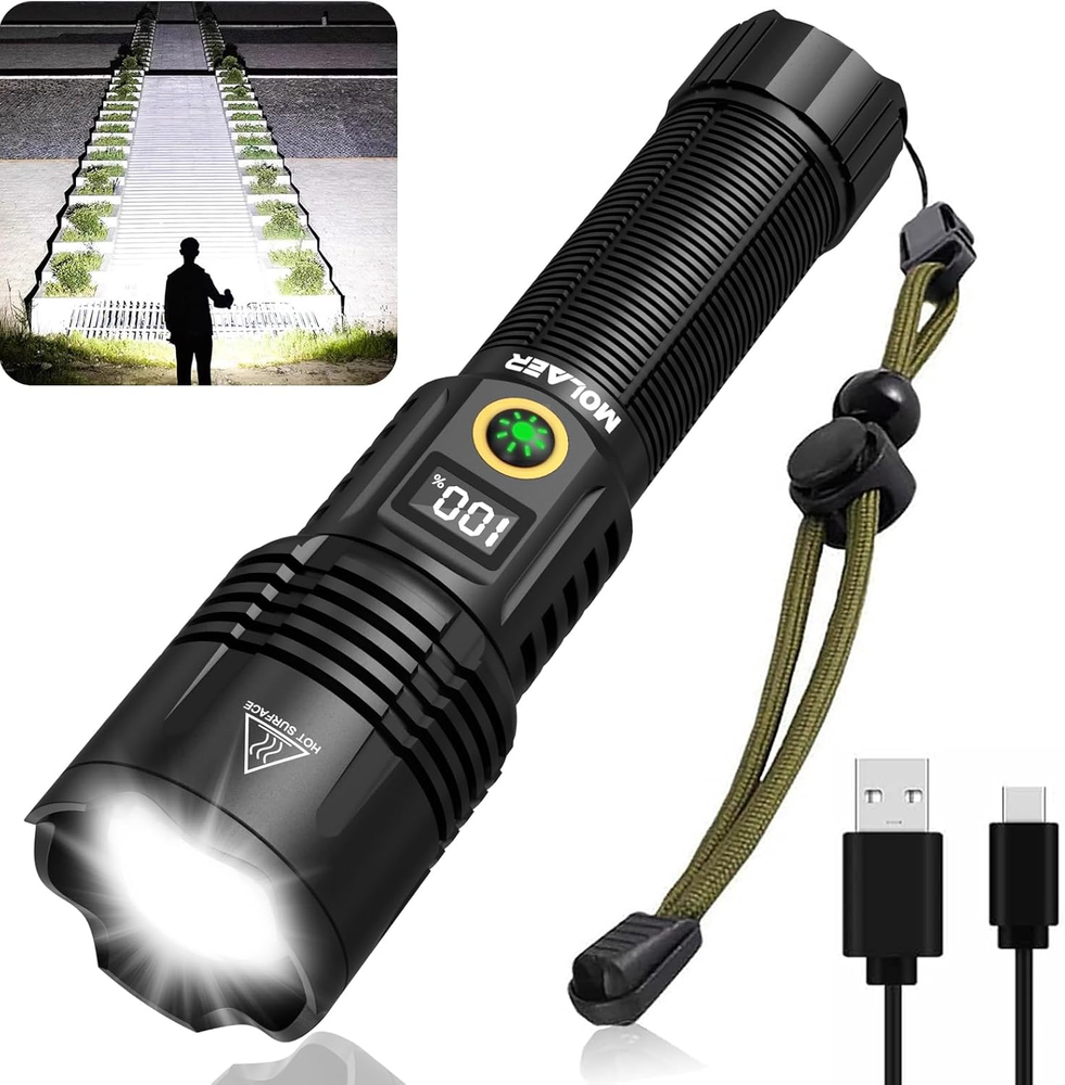 Rechargeable Flashlights High Lumens, 900000LM Super Bright LED Flashlight with