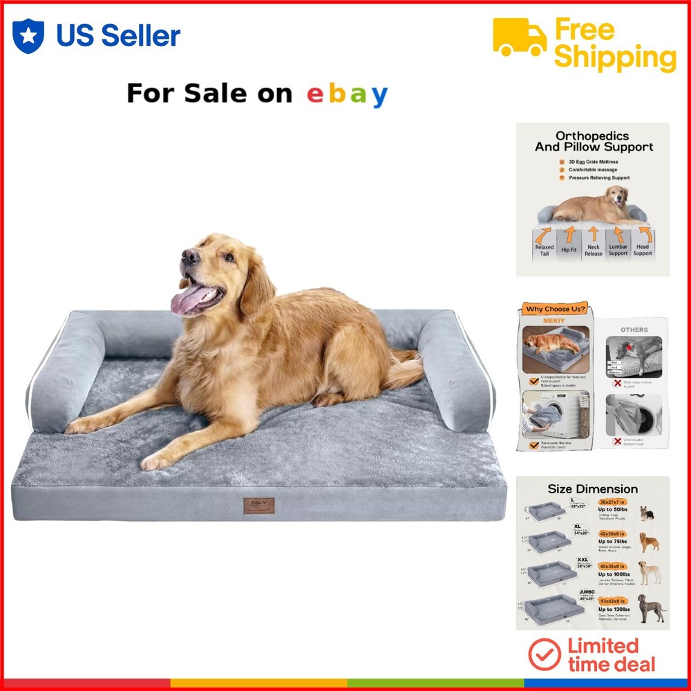 Orthopedic Velvet Memory Foam Dog Bed Waterproof Washable for Medium to XL Pets