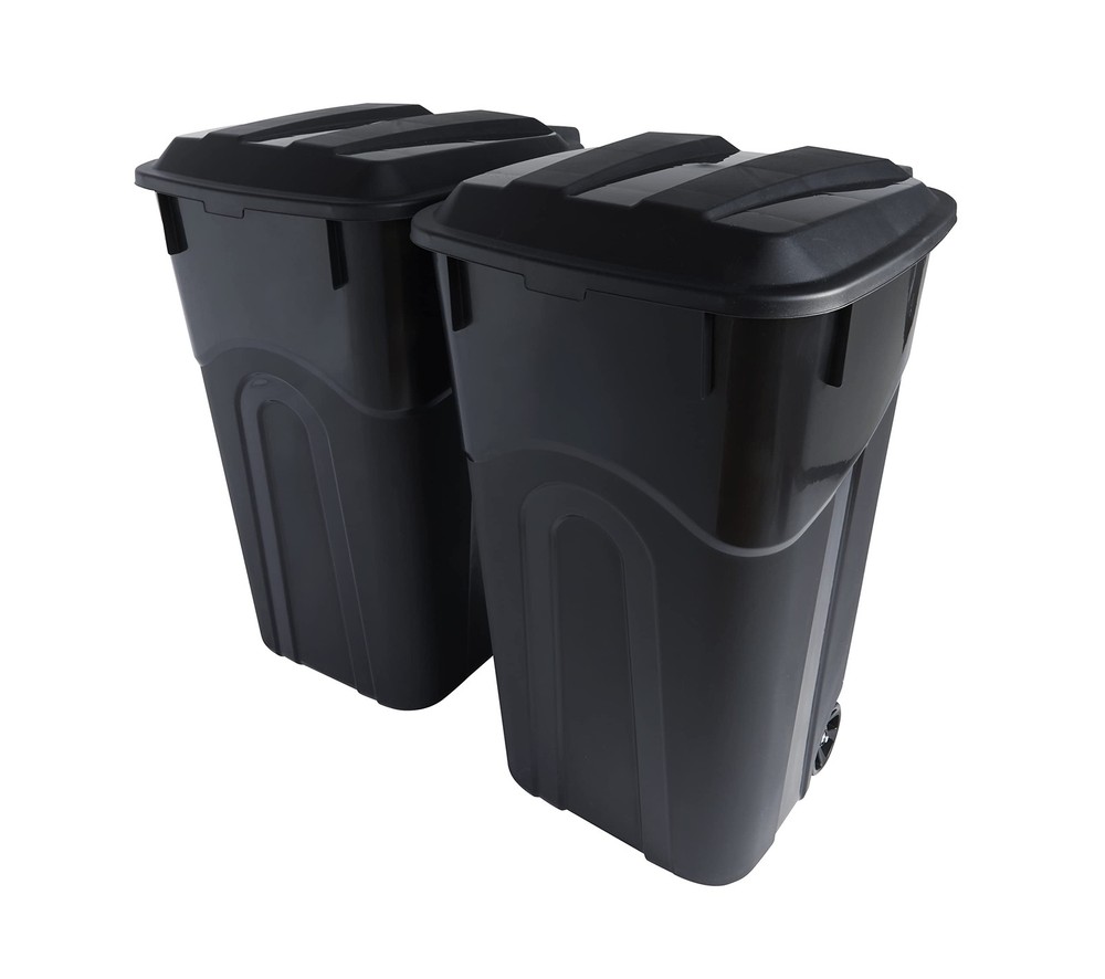 United Solutions 32 Gallon Wheeled Outdoor Garbage Can with Attached Snap Loc...