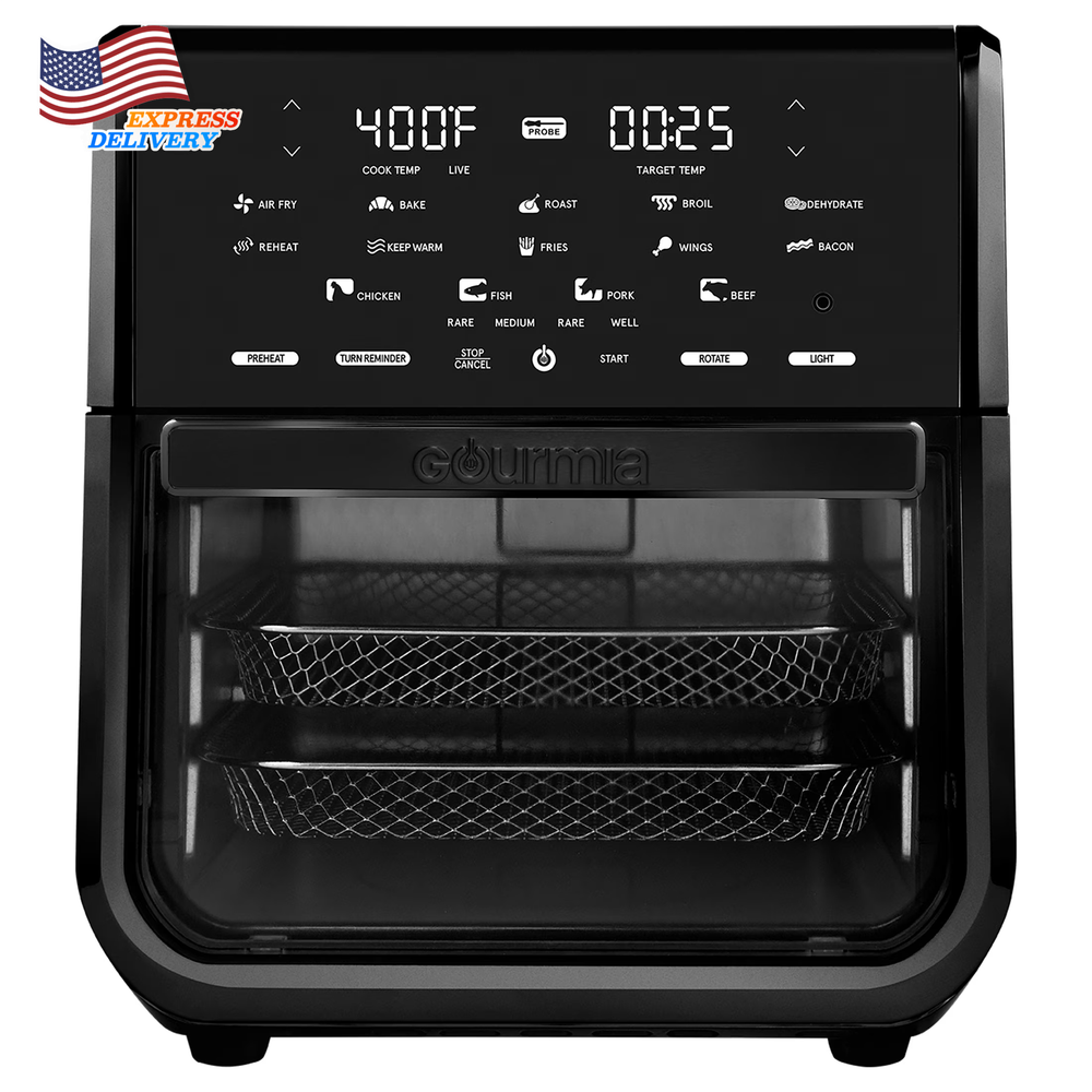 14-Quart Air Fryer Oven Rotisserie Dehydrator with Temperature Probe Black