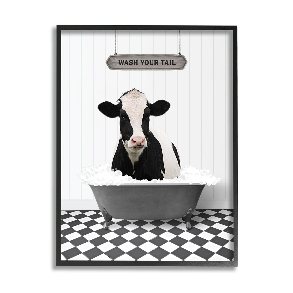 Wash Your Tail Cow Framed Giclee Art by Lettered and Lined