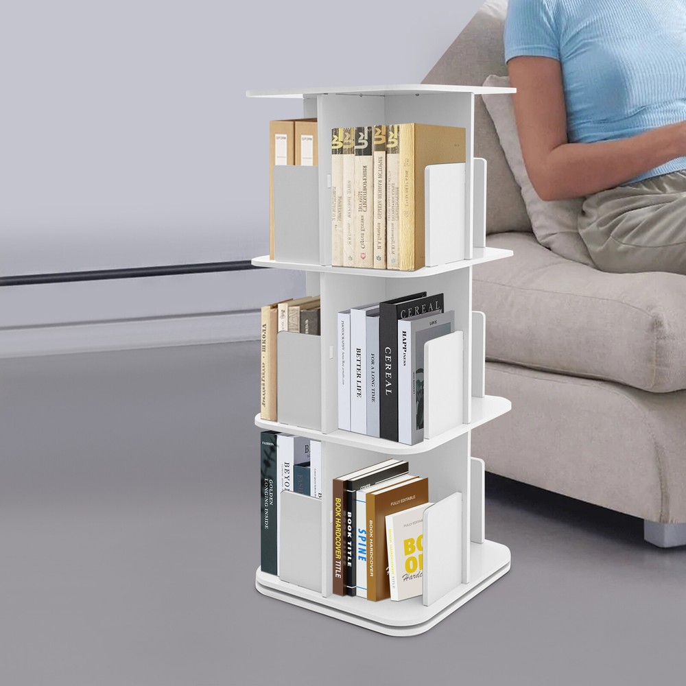 360° Rotating 3-Tier Corner Bookshelf for Small Spaces
