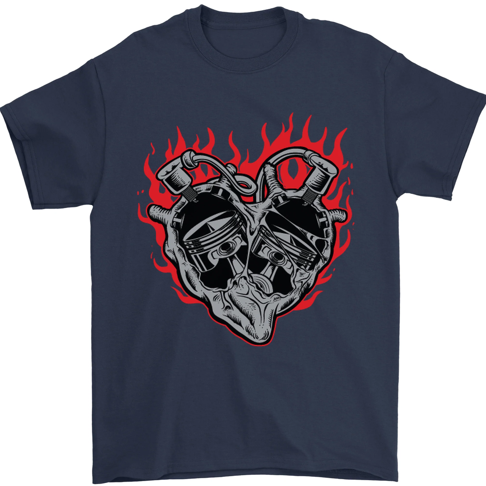 Biker Heart Motorbike Motorcycle Mens T-Shirt 100% Cotton