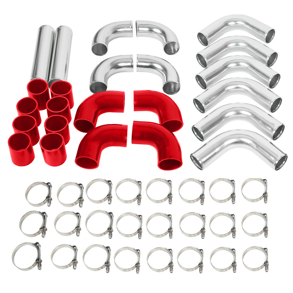2.5 Inch Universal 12-Piece Intercooler Pipe Kit with Black Couplers and Red T-Bolt Clamps
