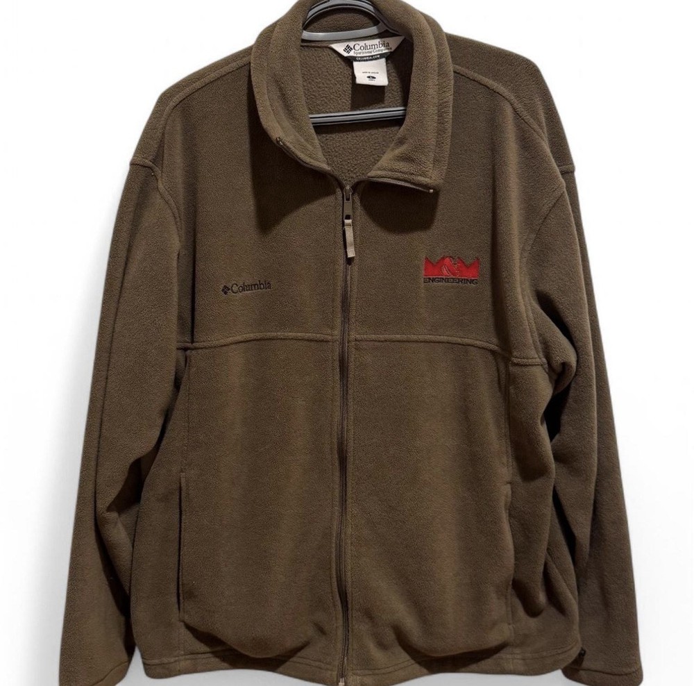 Columbia Jacket Large L Tan Fleece Full Zip Logo Pockets Mens