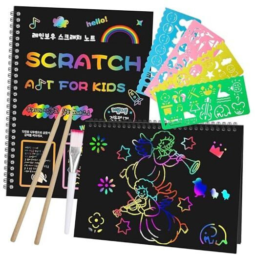 Smasiagon Scratch Paper Art Set for Kids: 2 Pack Scratch Off Art Deep Black