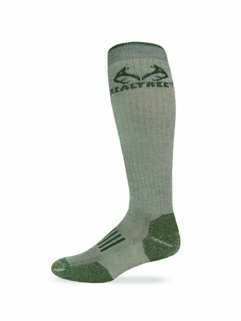 Realtree Heavyweight Merino Wool Tall All Season Boot Socks - Tan/Olive, Size L