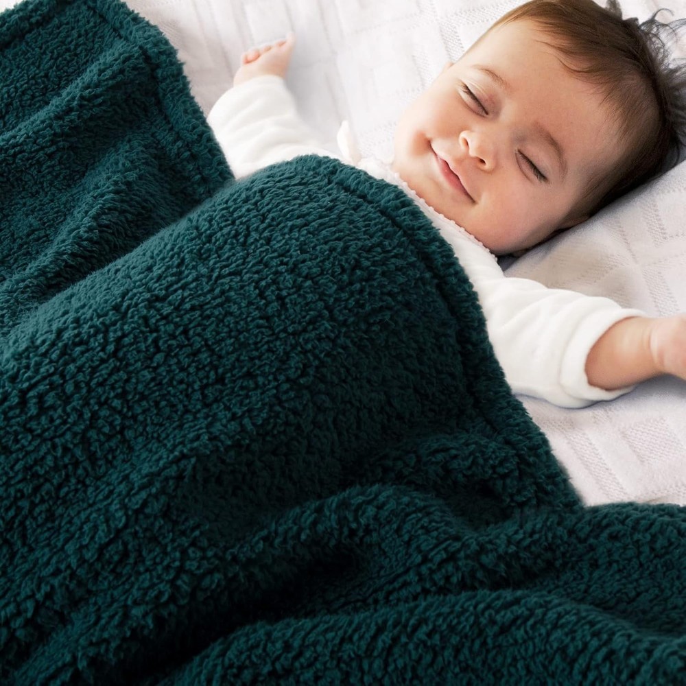 Sherpa Fleece Baby Blanket Plush Swaddle Receiving Blankets Emerald Green 33x43
