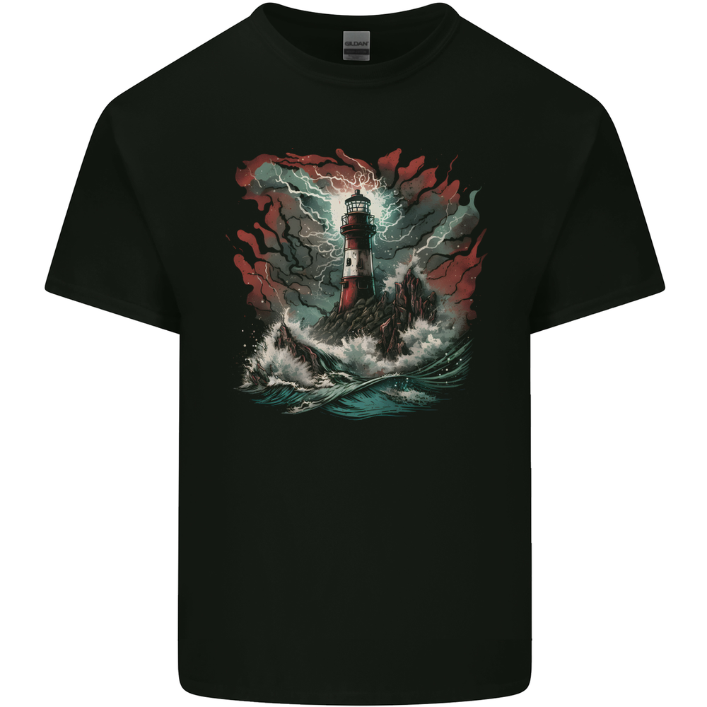 Fantasy Lighthouse Storm Mens Cotton T-Shirt Tee Top