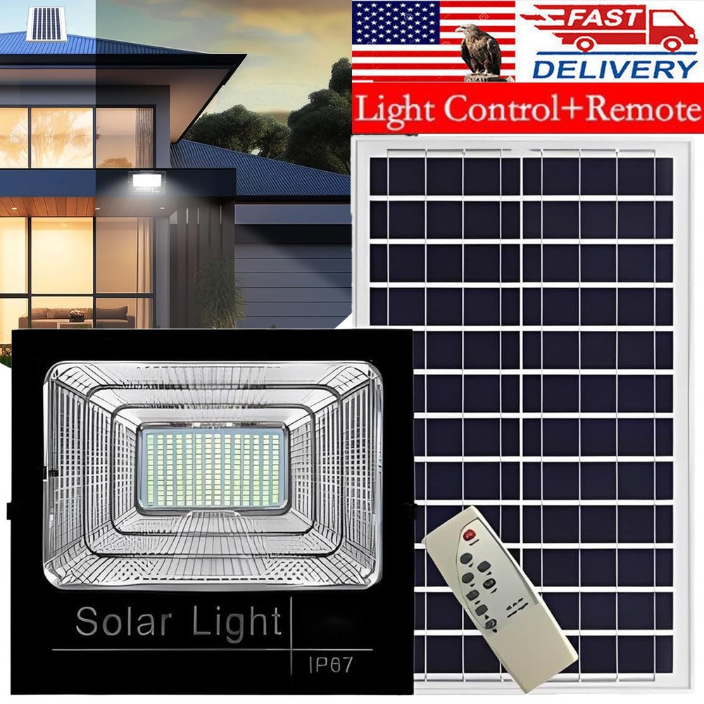 100W LED Solar Security Light Outdoor Street Flood Light Dusk to Dawn Wall Lamp