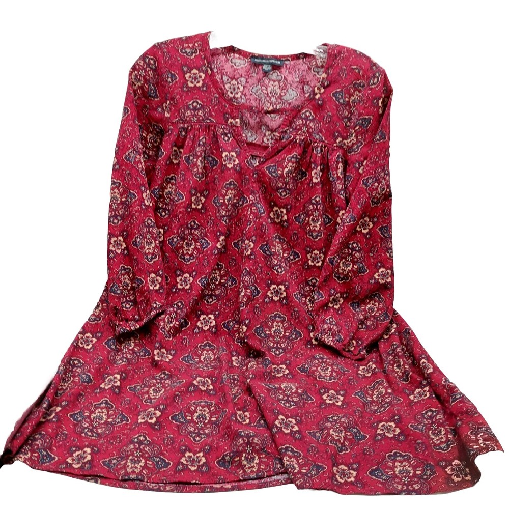 American Eagle Women's Size XXS Red Dress Flare Floral Printed Keyhole Tunic