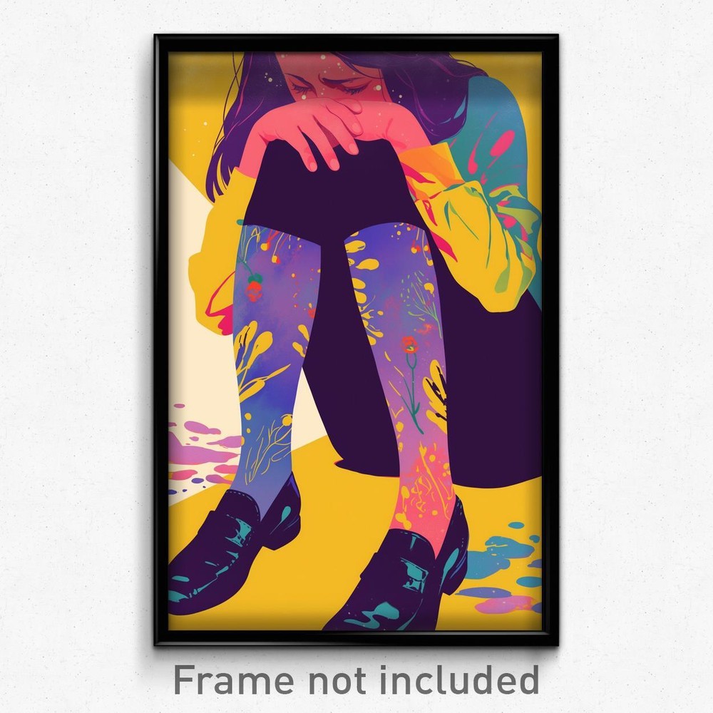 Whimsical Purple Socks Art Print - Spanish Movie Poster of Sad Woman