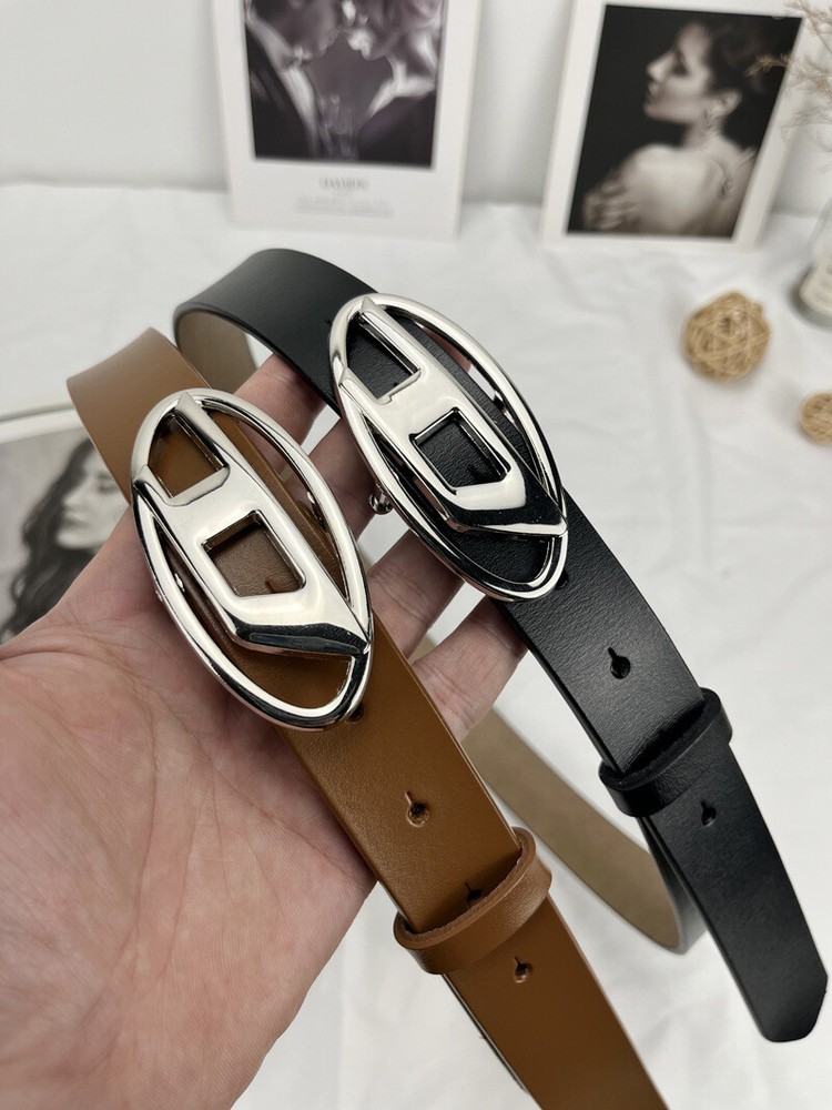 New Genuine Leather Diesel Metal Buckle Black Waist Belt for Men and Women