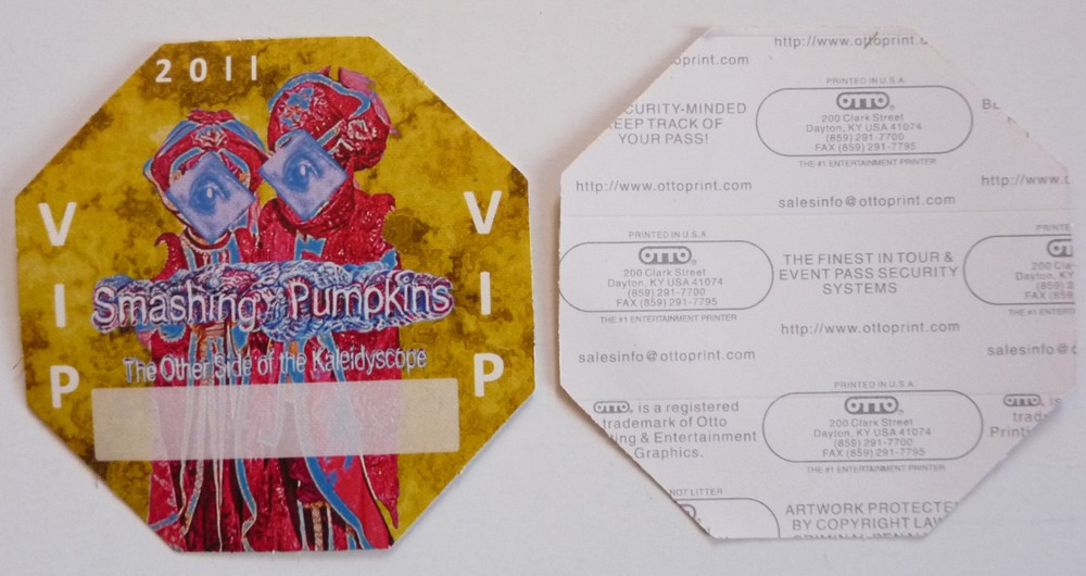 Smashing Pumpkins 2011 Tour Concert Yellow VIP Access Backstage Pass D4