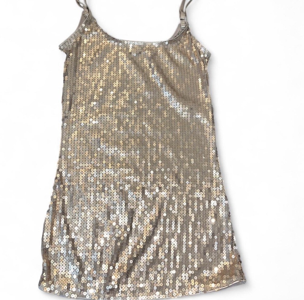 Charlotte Russe Sequin Tank Top Small Tan Gold Sparkle Sleeveless Party Club