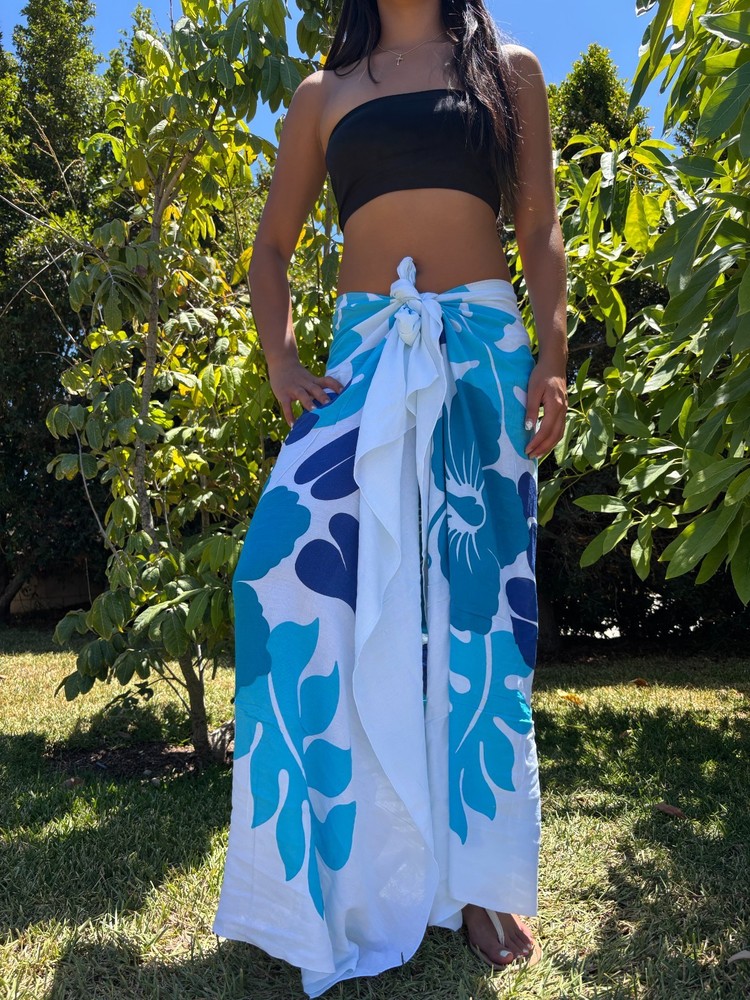 Hawaiian Turquoise Tribal Hibiscus Honu Sarong Beach Pareo Dress Wrap  