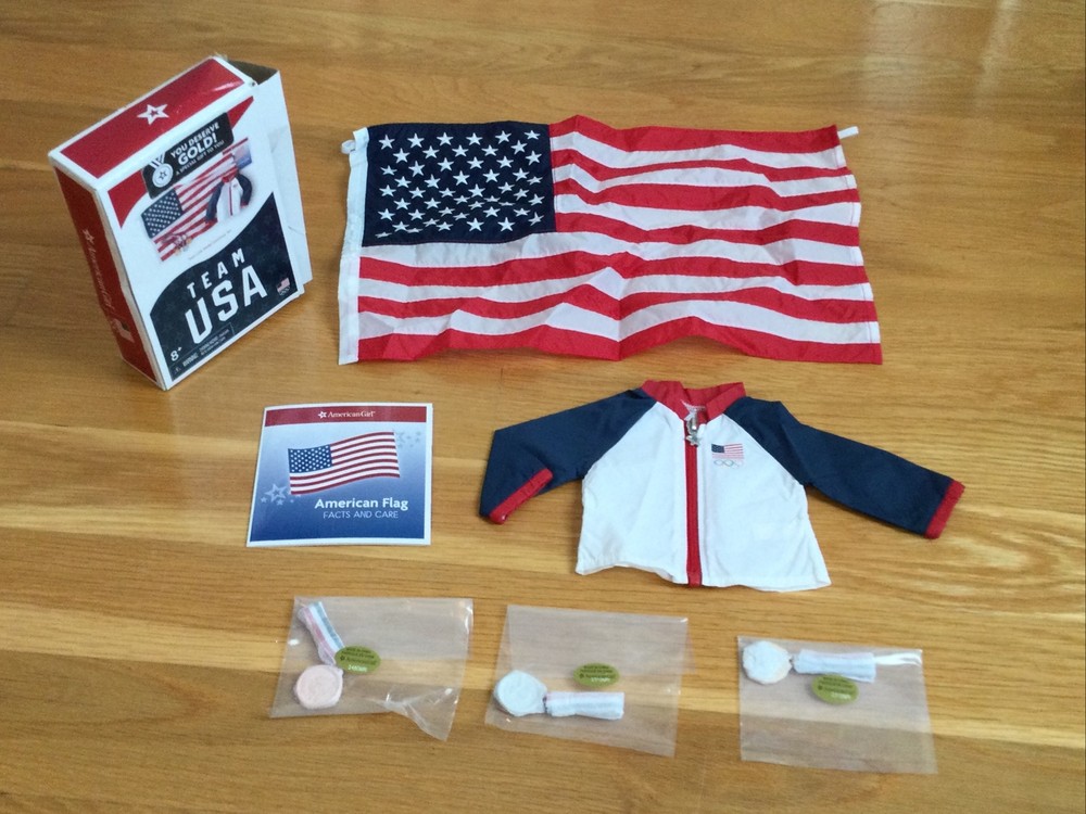 NEW American Girl Doll Team USA Olympics Gymnastics Medal Ceremony 18” Doll Set