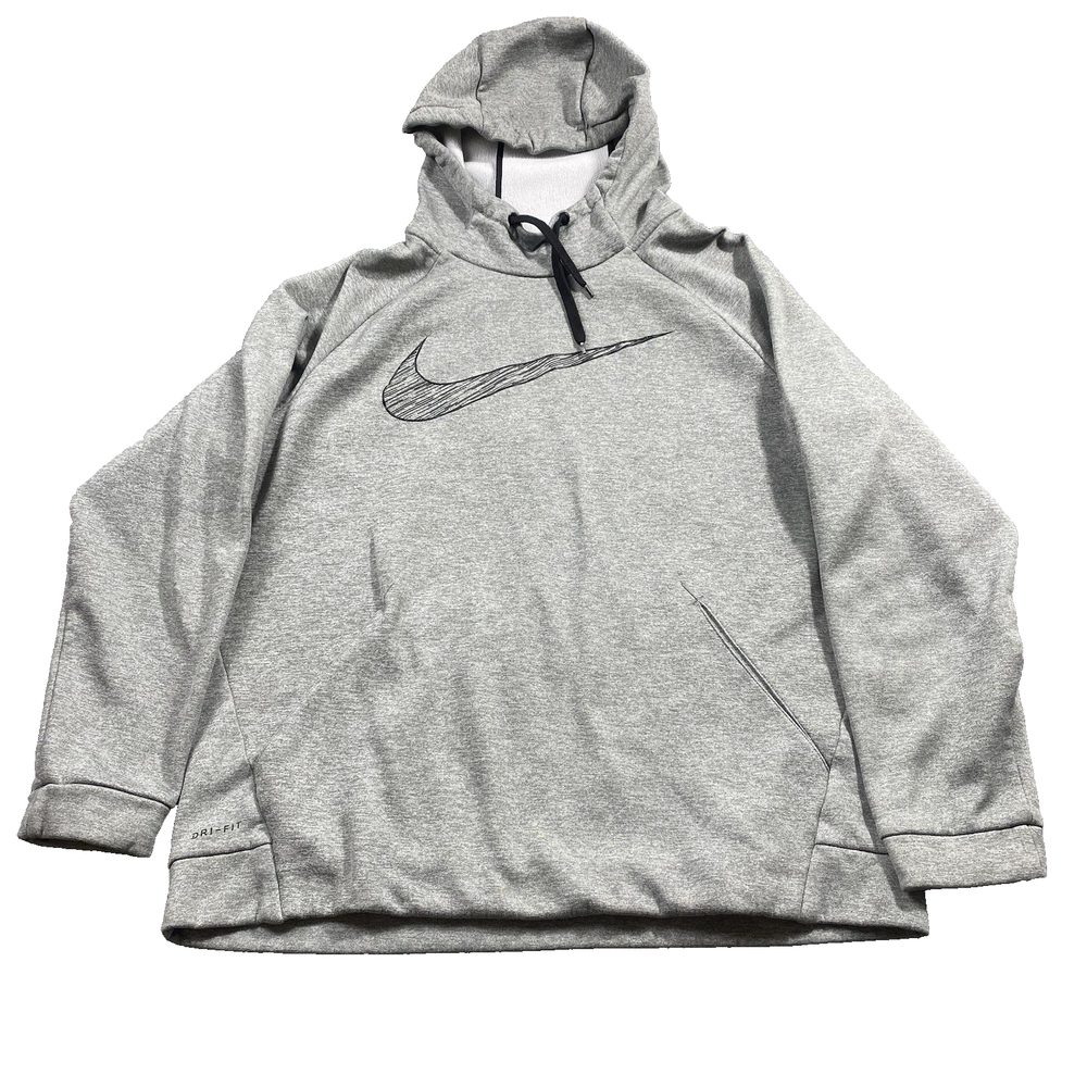 Nike Dri Fit Hoodie Mens Large Gray Pullover Sweater Gym Training Swoosh