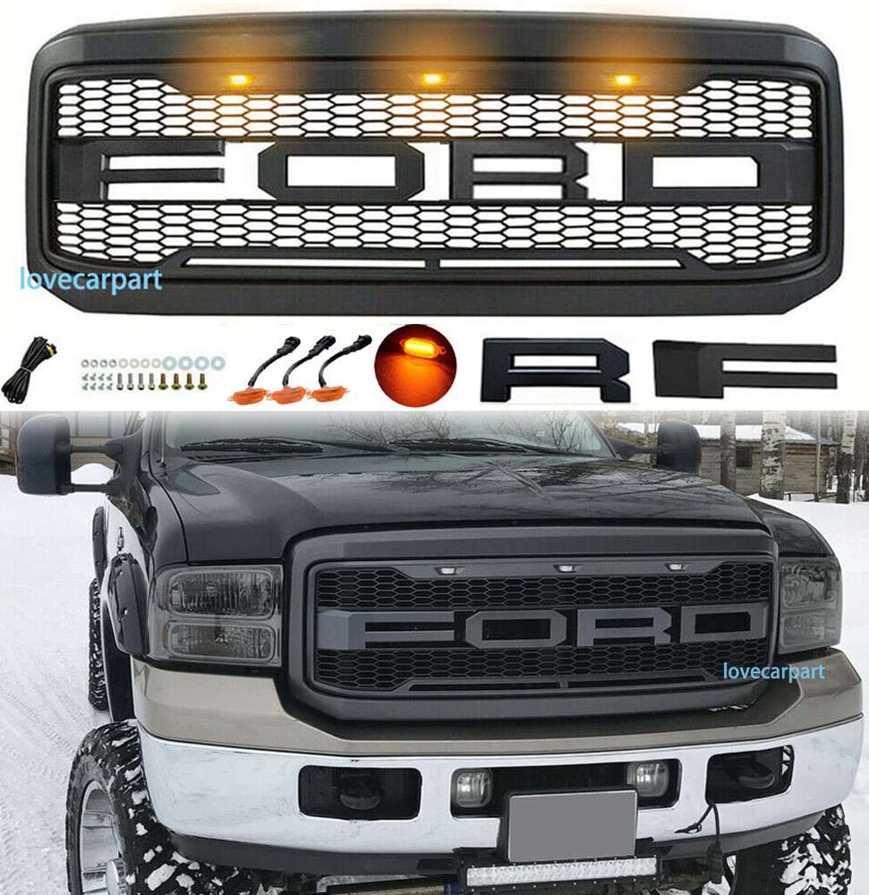 For For-d 2005 06 2007 F250 F350 F450 Grill Super Duty Grille Raptor Style w/LED